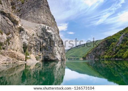 steep cliffs on Koman-Fierza Lake, Albania