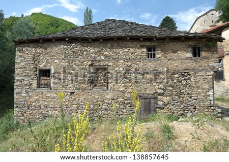 facade of macedonian stone house in Maloviste village Pelister National Park, Republic of Macedonia