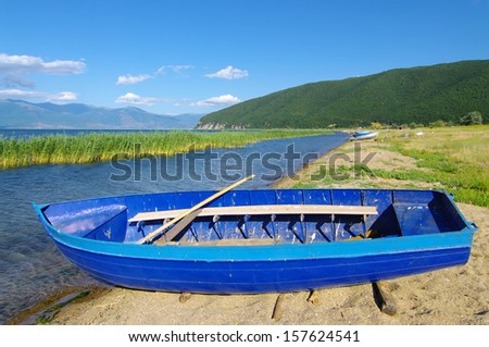 row boat on the bank of Prespa Lake, Republic of Macedonia