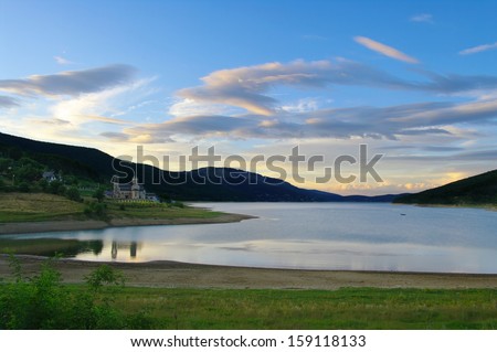 twilight on the Mavrovo Lake namesake National Park, Republic Of Macedonia
