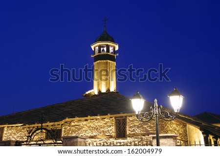 night view of St. Archangel Michael Church in Tryavna, Bulgaria