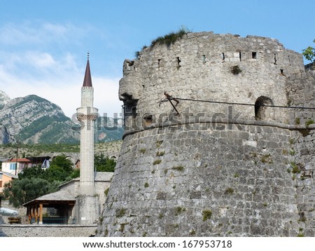 Stari Bar Fortress and minaret of mosque, Montenegro
