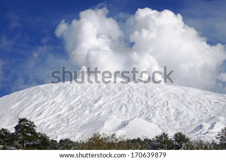 Etna active volcano covered by snow, Sicily