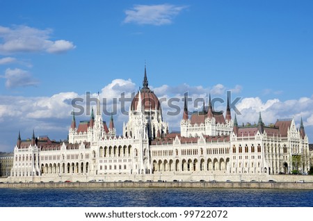 Budapest: the Hungarian Parliament Building was built in neo-Gothic and the main facade faces the River Danube
