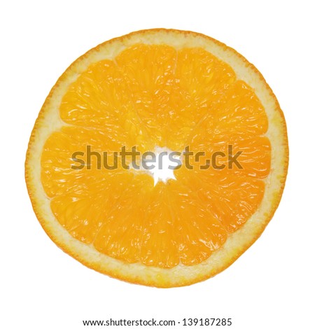 cut of orange directly above, isolated on white background