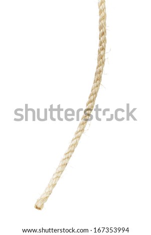 natural sisal rope end, isolated on white background