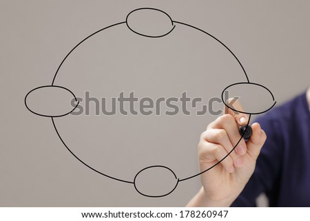 female teen hand draw a chart or plan from circles, empty