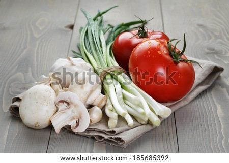 fresh vegetables on napkin, rustic style photo