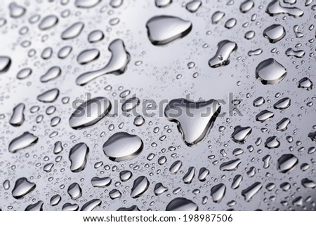 abstract water drops on polished stainless steel surface, close up