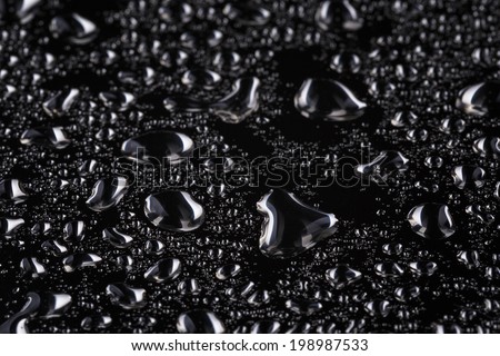 abstract water drops on polished stainless steel surface, close up