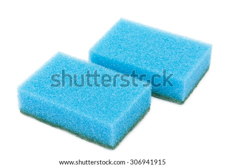 Pair of sponges for washing and cleaning of kitchen ware isolated on a white