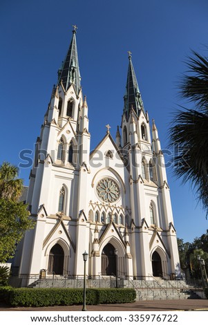 SAVANNAH, GEORGIA/USA - OCTOBER 22, 2014: St John the Baptist cathedral. The Cathedral is in the historic downtown Savannah and was founded in 1700 by the first French colonists.