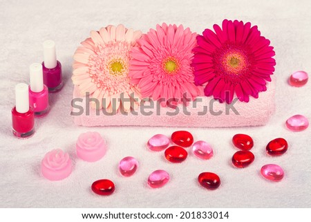 Manicure salon, place for manicure decorated with flowers
