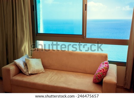 Sofa at the window with great marine view