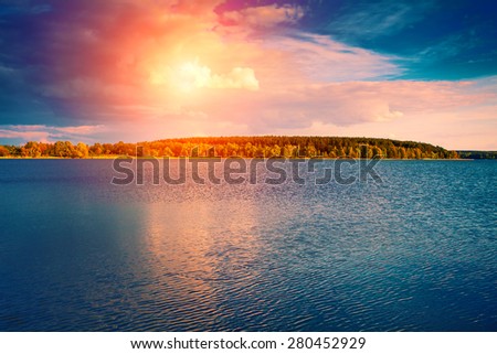 Sunset over big lake
