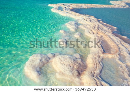 Texture of Dead sea. Salty sea shore