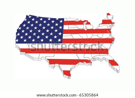 stock vector 3D USA flag map with states