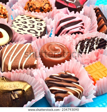 assortment of different delicious chocolate sweets background
