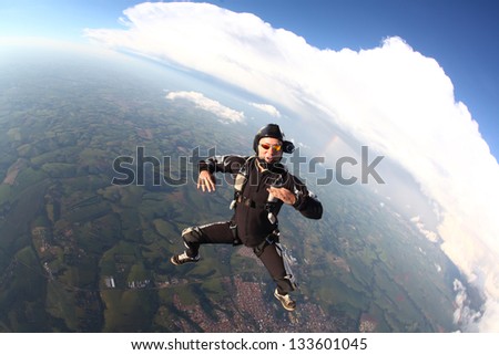 Skydiving man at free-fall