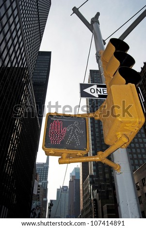 New York City red pedestrian crossing traffic light