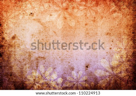 Lightly striped grunge retro vintage old paper background with floral theme