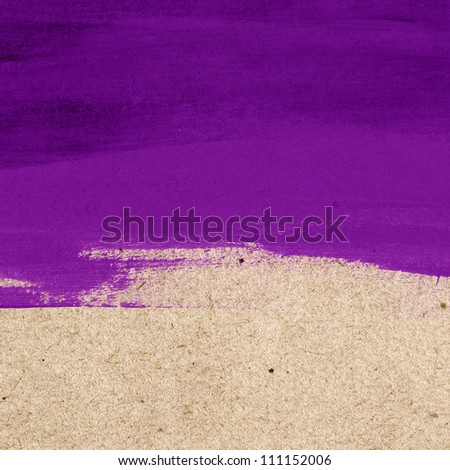Purple hand-painted brush stroke daub background over old vintage paper
