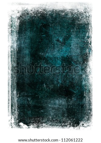 Blue worn out hand painted canvas background with grungy border