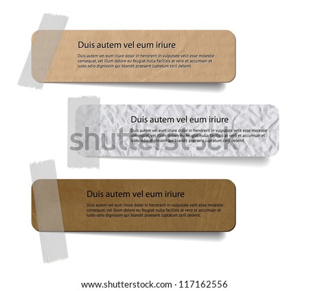 Vector cardboard and crumpled paper labels attached with a sticky tape Vector cardboard and crumpled paper labels attached with a sticky tape