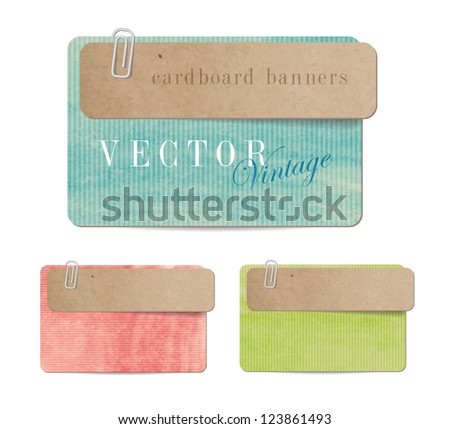 Vintage style paper banners with cardboard tags attached with paper clips Vintage style paper banners with cardboard tags attached with paper clips