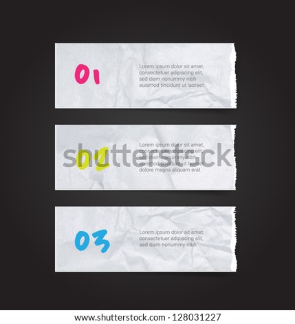 Vector torn and crumpled white paper banners / tags collection