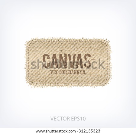 Vector textured rough canvas rectangular label with fringe