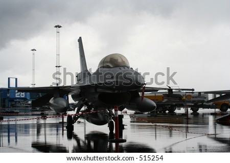 A Norwegian Air Force F-16B right after a heavy rain shower