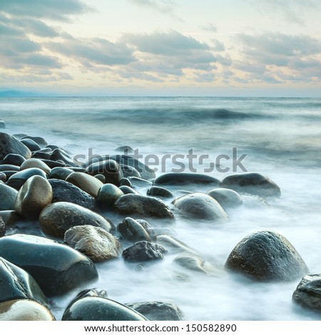 long exposure of sea and rocks and stones