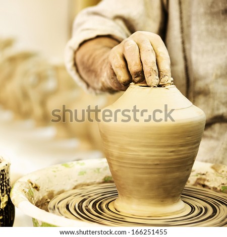 Potter Works. Crockery Creation Process In Pottery On Potters\' Wheel. Video Footage Also Available.