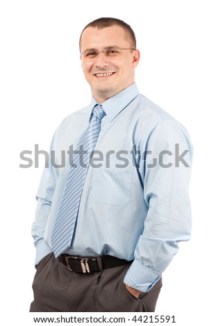 Portrait of a friendly young businessman, isolated on white background