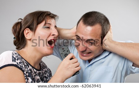 Domestic fight between husband and wife, studio shot