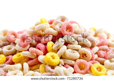 Closeup of a pile of colorful ring cereals