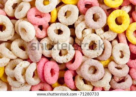 Closeup of a pile of colorful ring cereals