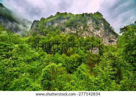 Beautiful mountain landscape in a rainy day
