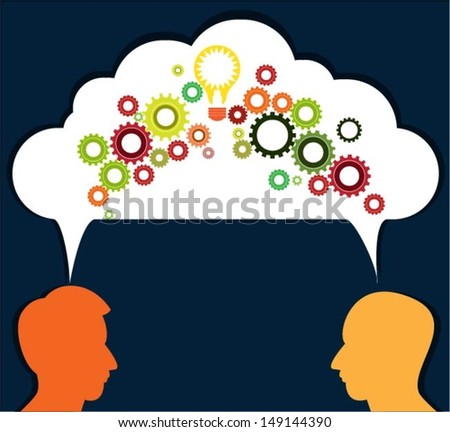 Speech bubble with gears and profiles vector Speech bubble with gears and profiles vector