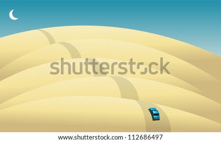 Car in the desert, background illustration