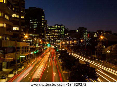 Wellington at night with streaks of traffic lights too.