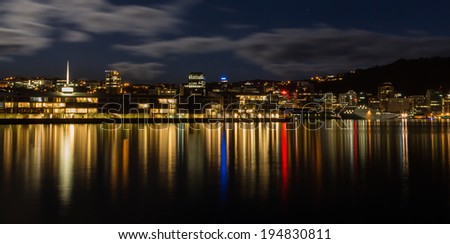 City harbor lights of Wellington with lights reflection too.