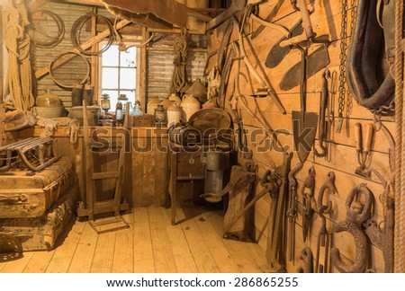 Collection of old tools that were used to clear Native bush of New Zealand.