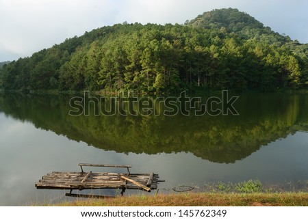 Bamboo Raft  on the water at Pang-Ung, Mae-Hong-Son, northern part of Thailand.