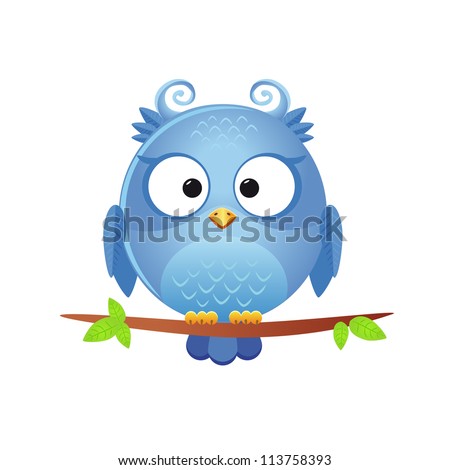 illustration of a funny character owl sitting on a branch - stock vector