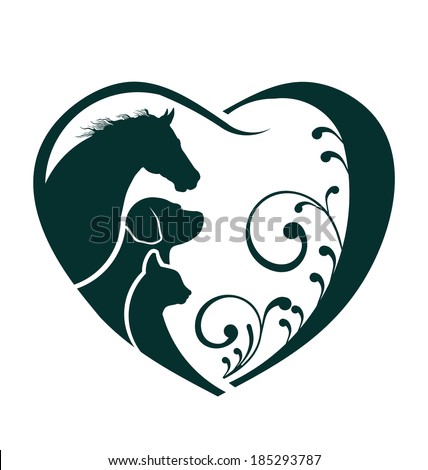 Veterinarian Heart animal love. Horse,dog and cat together. Abstraction of animal care This icon serves as idea of friendly pets, veterinarian business, animal welfare,animal rescue,animal breeder