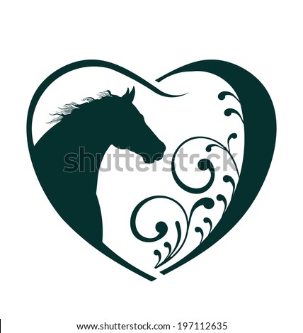 Veterinarian Heart Horse love. Abstraction of animal care This icon serves as idea of friendly pets, veterinarian business, animal welfare,animal rescue,animal breeder