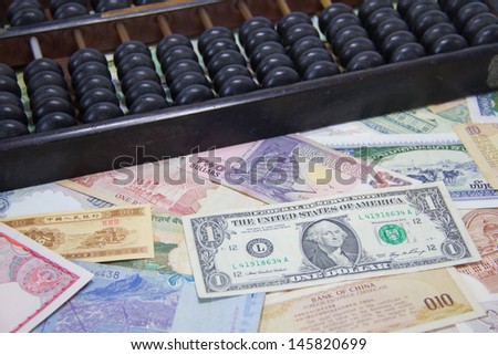 abacus and china money banknote, coin