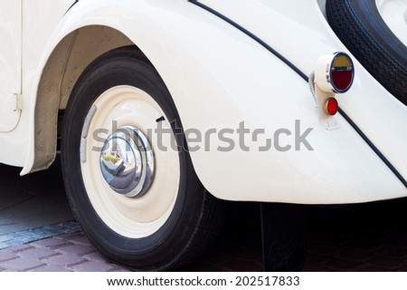 SLOVAKIA, RUZOMBEROK - DECEMBER 14 2012: An interesting white car wheel during car exhibition
